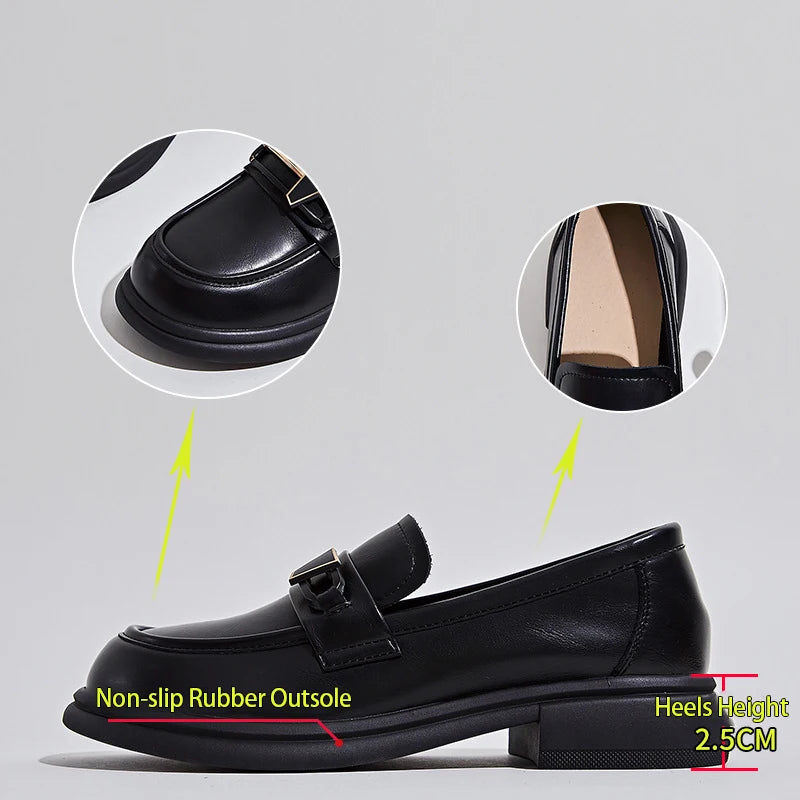Maxy Spring Autumn Women's Shoes Female Genuine Leather Slip-on Loafers Ladies Office Work Thick Sole Shoe Ladies Casual Penny Loafer