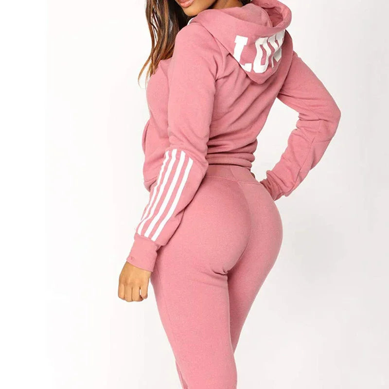 Maxy Heart Print Hoodie Sweatpants 2 Piece Set Autumn Winter Woman Daily Casual Sporty Jogger Outfit Ladies Sexy Slim Fit Tracksuit