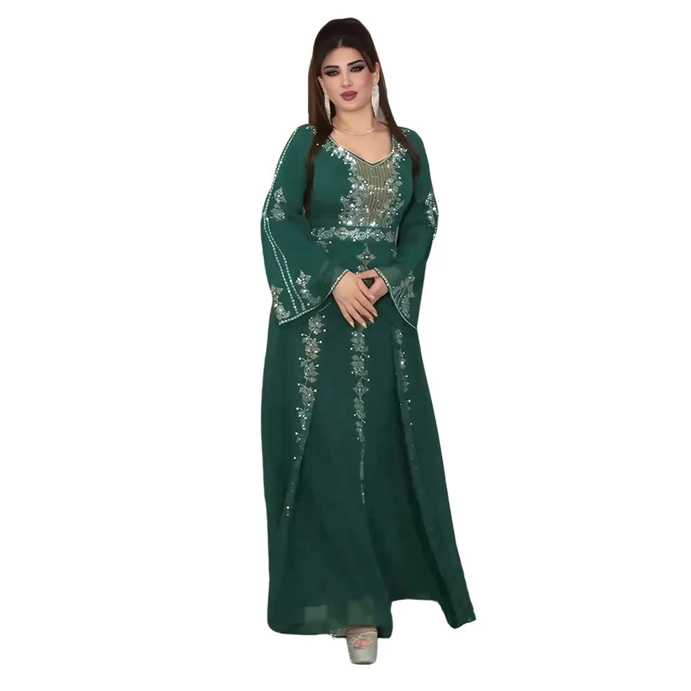 Maxy Muslim Women Diamonds Maxy Dress Evening Party Gown Dubai Abaya Turkey Kaftan Kebaya African Dresses Islam Jalabiya Caftan Robe