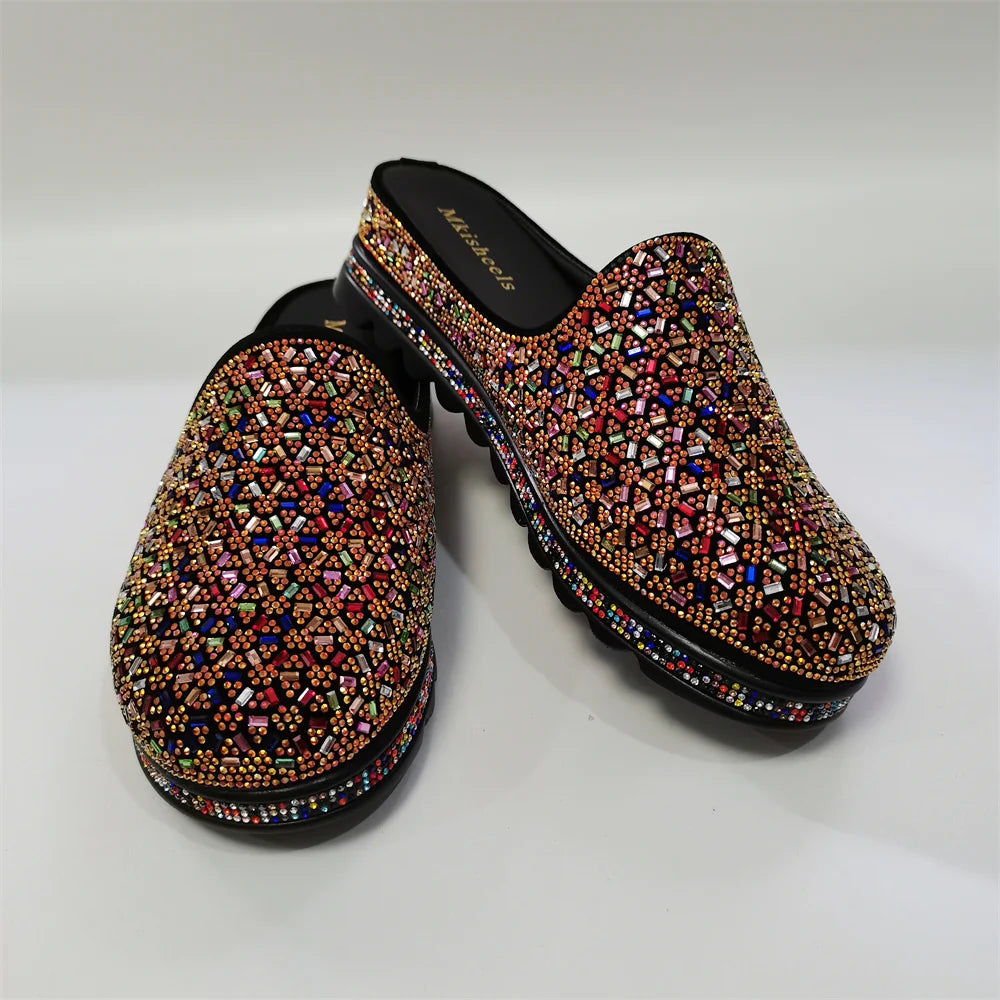 Thick Maxy Soled Shoes for Women's New Casual Comfortable Lady Sequins Slippers Beach Shoes