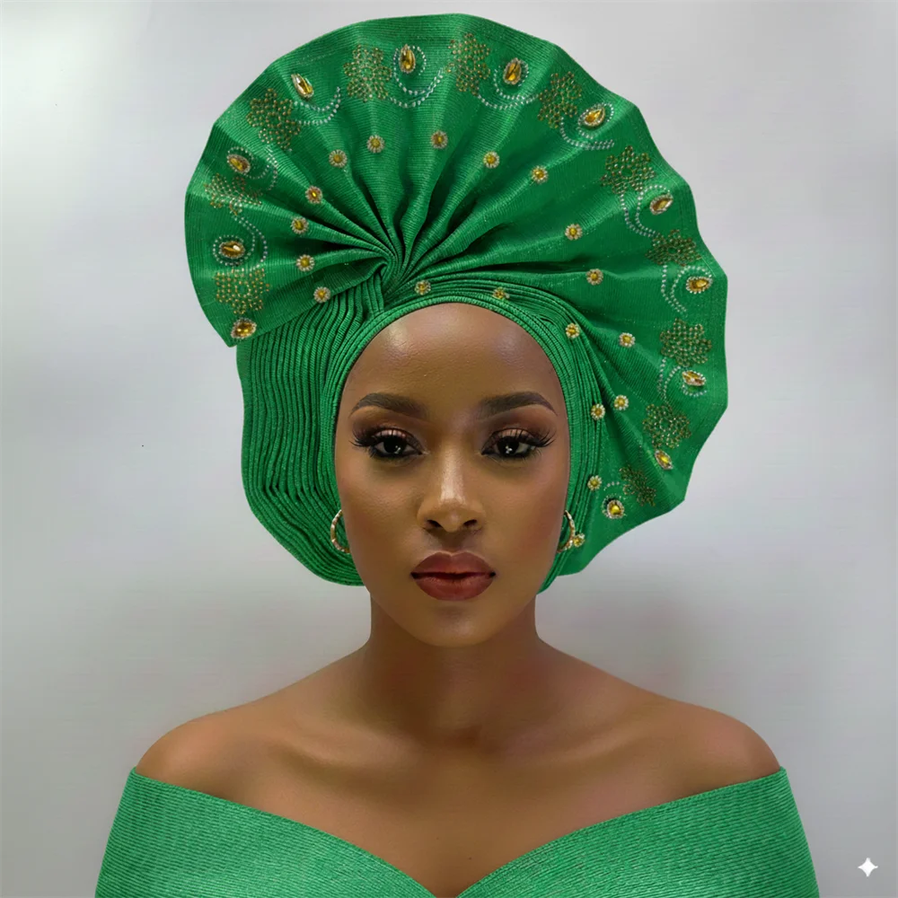 Maxy Head tie Gele Luxury Handmade African Gele Turban with Stones Women’s Head Wear for Party Wedding