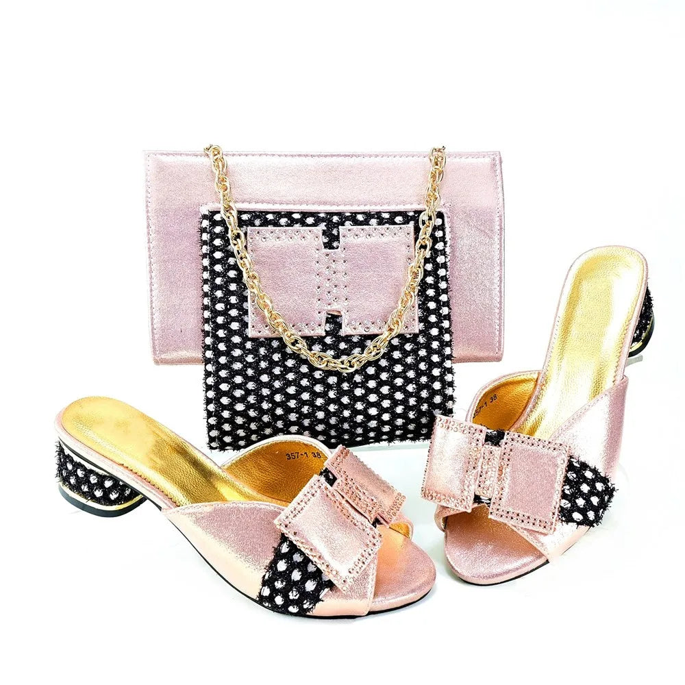 Maxy New Arrival Rhinestone Pretty Women Sandal Shoes And Bag Set Italian Summer Pumps Shoes And Bag Set For Evening Dress