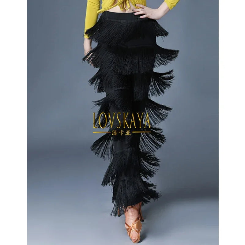 Maxy Fringe pants milk silk practice performance female leg length adult dance pants female Latin dance skirt