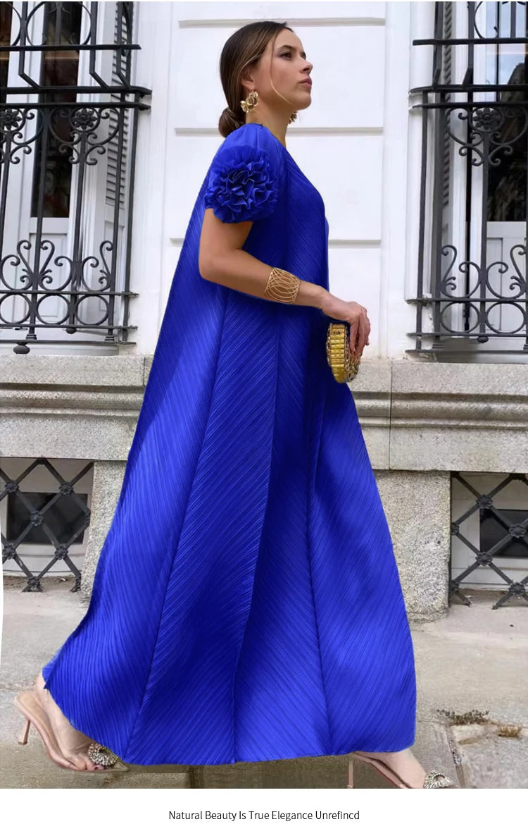 Maxy Pleated Heavy Industry Flower Disc Geometric Pleated Dress Versatile Age-reducing Mother Outfit for Women