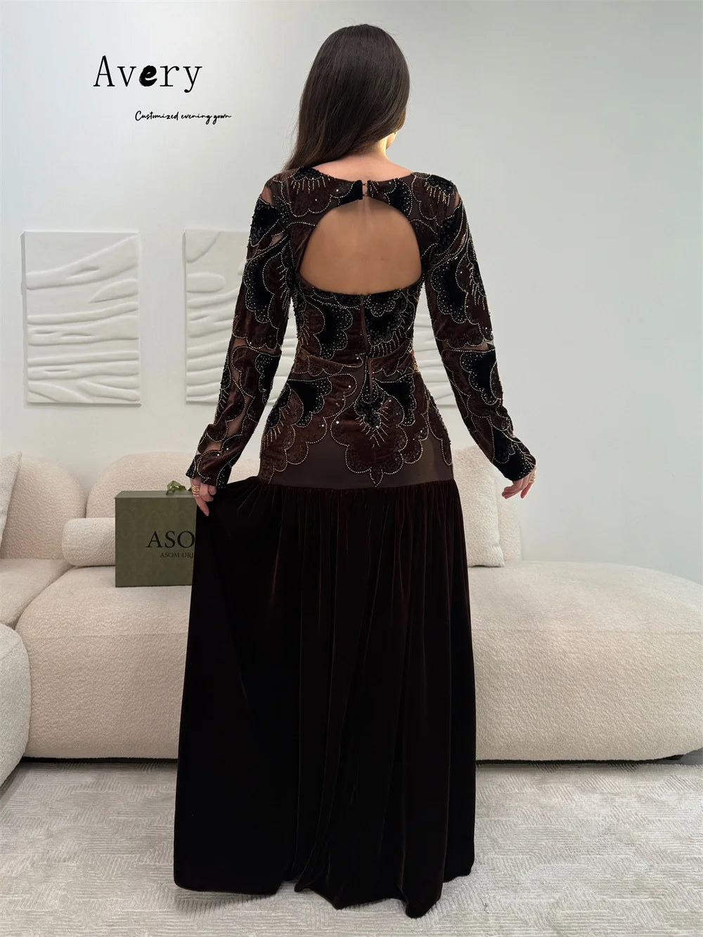 Maxy Avery Customized A-line Flower Long Sleeve Embroidery Evening Dresses for Woman Party Wedding Prom Dress Formal & Evening Gowns
