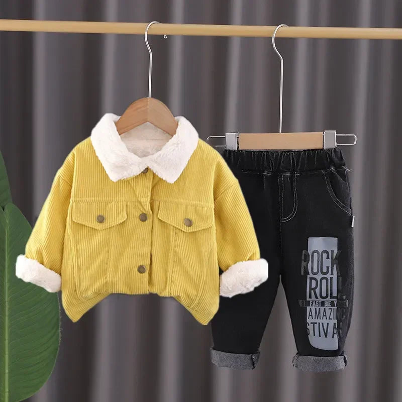 New Autumn Winter Fashion Baby Clothes Set Children Boys Thick Warm Jacket Pants 2Pcs/Set Toddler Girls Clothing Kids Tracksuits