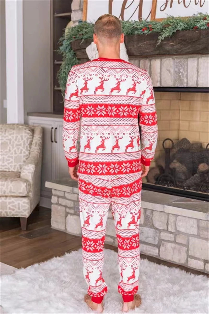 Maxy 2024 Christmas Deer Family Matching Outfits Look Father Mother Kids Baby Pajamas Sets Daddy Mommy and Me Xmas Pj's Clothes.