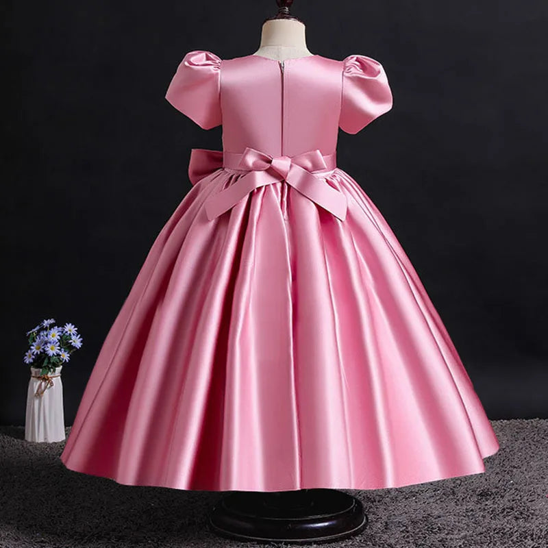 Maxy Girls Party Dresses Summer Luxury Elegant Bow Princess Dress Kids Baptism Lace Wedding Vest Birthday Evening Clothes 1-16 Year