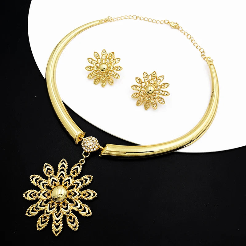 Women Necklace Earrings Set 18K Gold Plated Dubai  Fashion Jewelry Nigeria Bride Jewelry Wedding Party Gifts