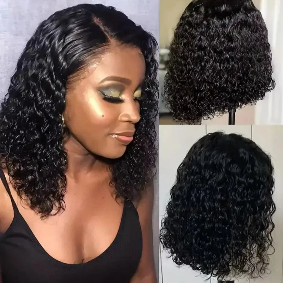 Maxy 12A Pre-Cut Pre-Plucked Glueless Wig Human Hair Wet and Wavy Short Bob Curly Wigs 4x4 5x5 HD Lace Closure Black Frontal Wig Hair