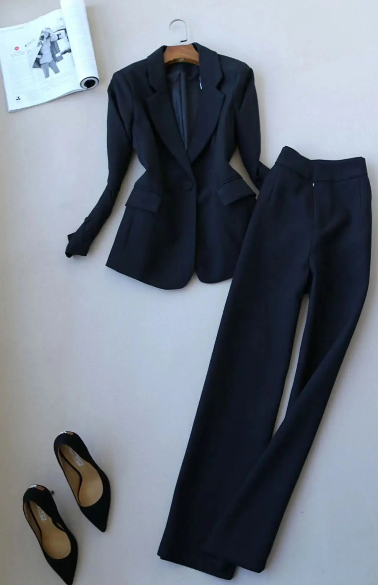 Maxy High-quality European and American Fashion Brand New Spring Suit Female Long-sleeved Suit High Waist Wide Leg Pants