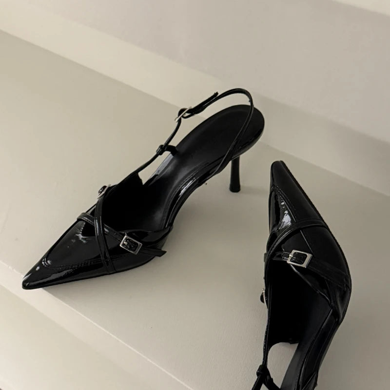 Maxy Ladies High Heels New Fashion Buckled Slingback Sandals Summer Sexy Pointed Toe Stiletto Heels Casual Party Dress