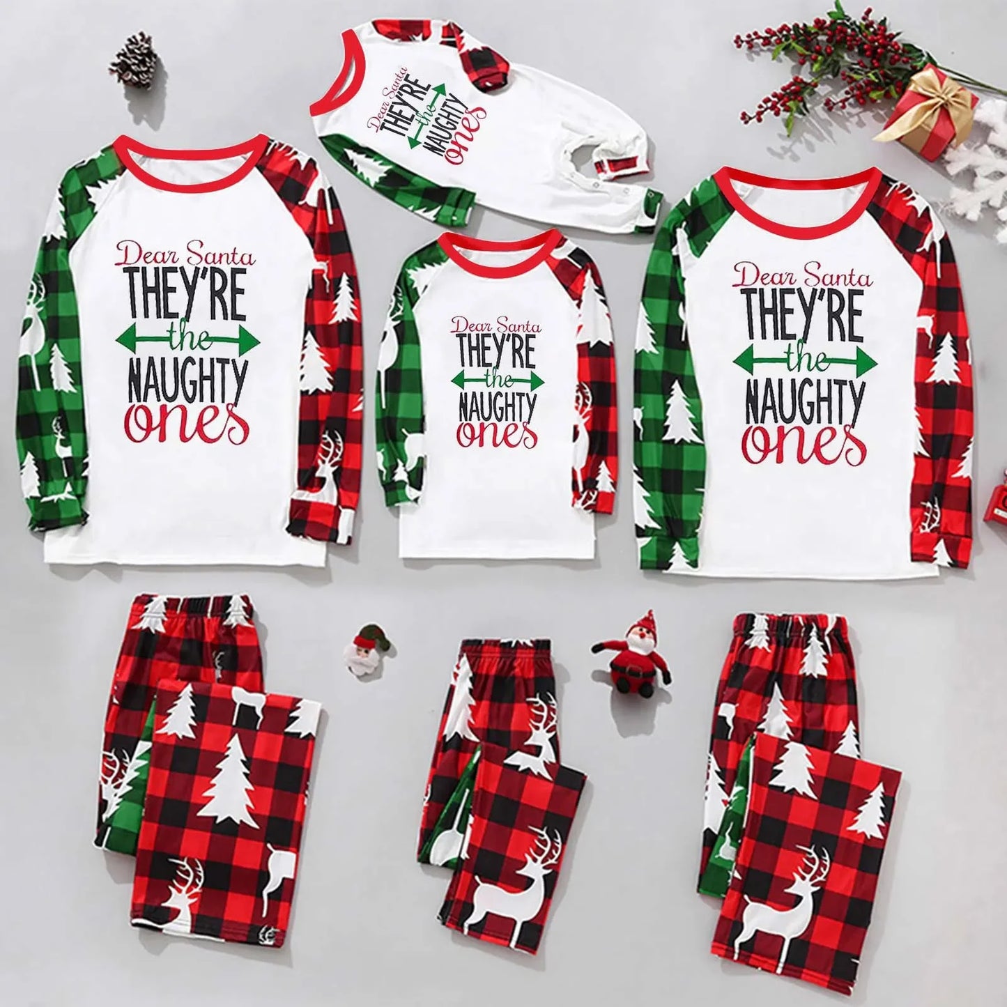 Gaxy Letter Pattern Family Christmas Pajamas Set Mom Dad Kids Matching Clothing Soft Casual Sleepwear Baby&Dog Romper Xmas Look