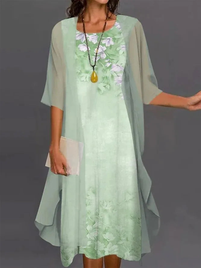 Maxy Summer Elegant Dress Two-piece Set Women Fashion Floral Print Dress For Women Casual Long Cardigan Coat Sun Protection Shirt