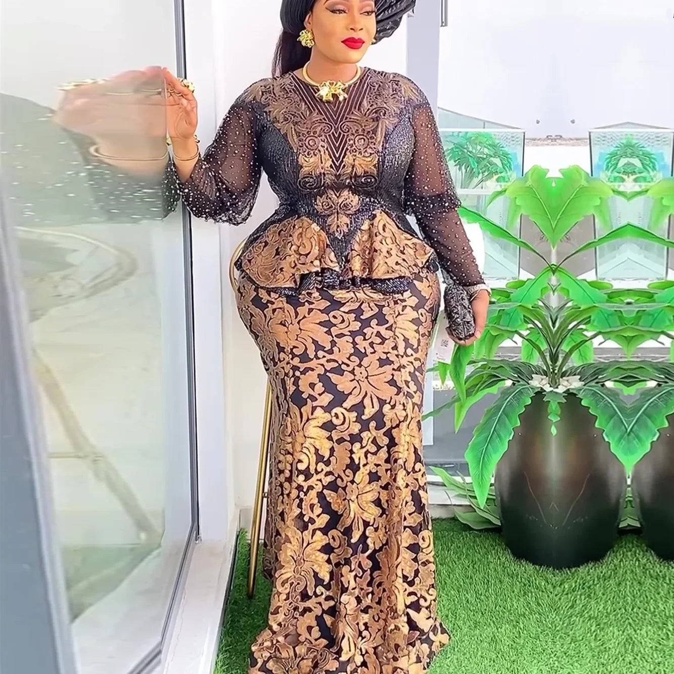 Maxy Plus Size African Party Dresses For Women New Fashion Dashiki Ankara Sequin Wedding Gowns Elegant Turkey Muslim Maxy Dress