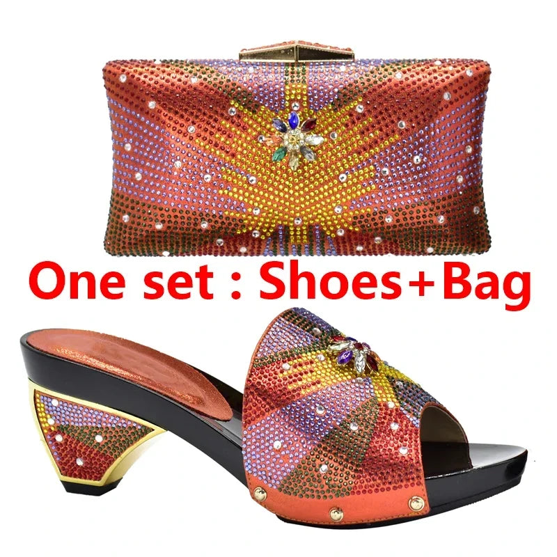 New Arrival Max Shoes and Bag Set Decorated with Rhinestone High Quality African Women Wedding Shoes and Bag Set Party Shoes