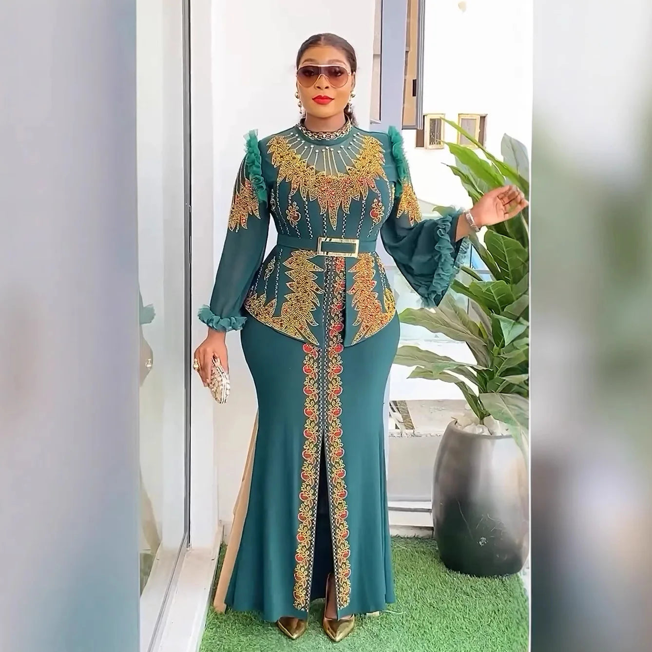 Amay Party Dresses for Women Plus Size Luxury Dashiki Ankara Wedding Evening Gown Elegant Turkey Muslim Maxy Dress