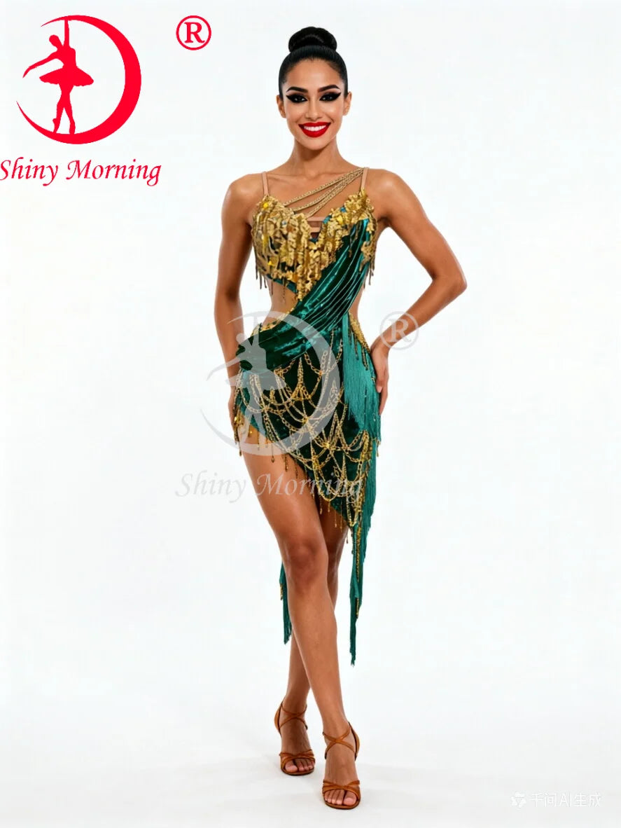 Maxy Latin dance dress Competition gown Latin Dance Dress Sport Costume Fringe Suit Evening Party Dancewear Prom Clothes