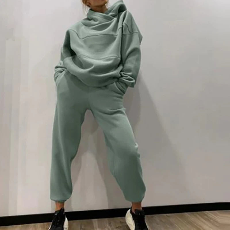 Maxy New Autumn Winter Thick Long-Sleeved Hoodie Sets Casual Pocket Pants Sports Suit Women's Fashion Solid Loose Sweatshirt Outfits