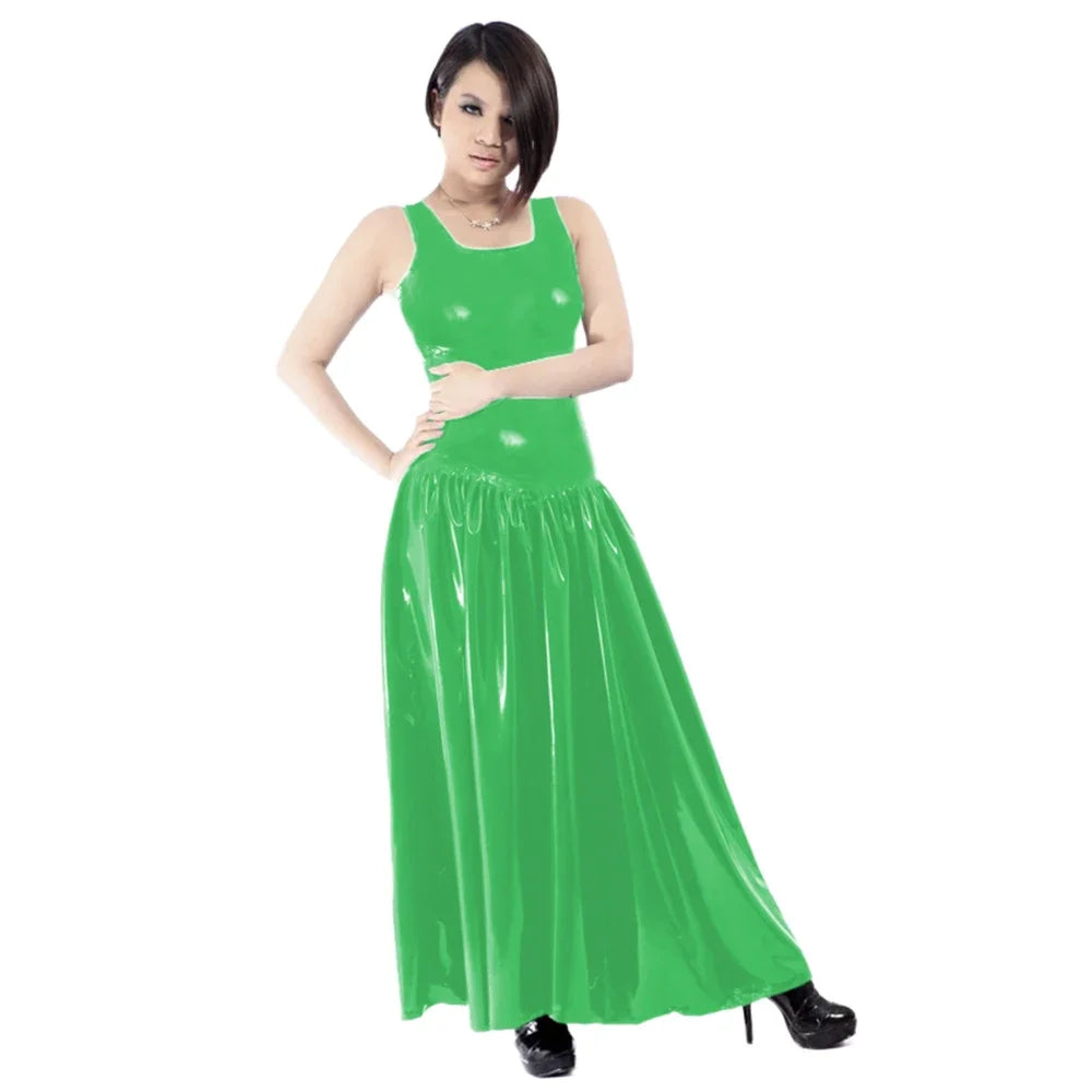 Maxy Women's PVC Tank Dress, Sleeveless Fit and Flared Dress, Raves Party Swing, Pleated Clubwear, Plus Size, Punk Fashion