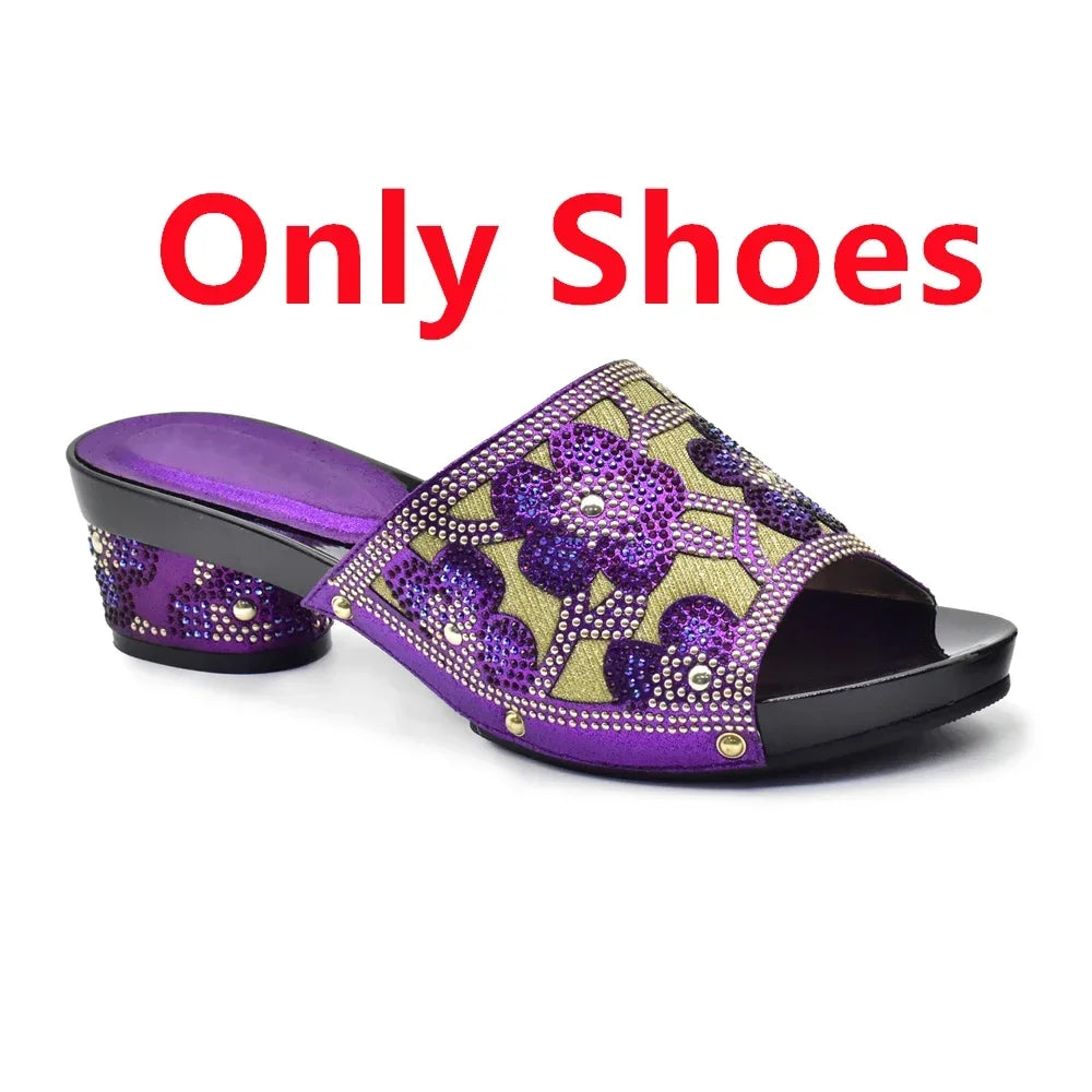 Maxy Silver African Matching Shoes and Bags Italian In Women Italian Shoes and Bags To Match Shoes with Bag Set Decorated with Stone