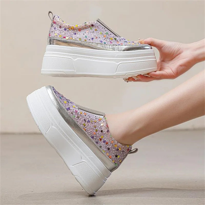Visco Sneakers Women's Size 34 39 New Color Rhinestone Fashion Women Loafers Platform Fashion Shiny Women's Shoes