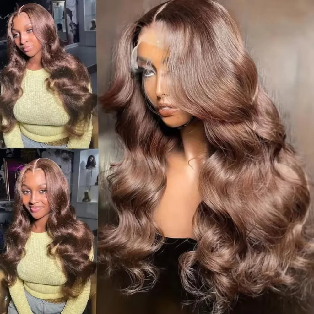 Maxy 36 38 inch Chocolate Brown 13x4 HD Lace Front Human Hair Wigs Peruvian Body Wave Glueless Lace Fontal Wig For Women Pre plucked