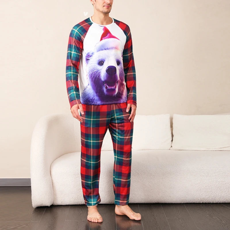 Matching Family Christmas Pajamas Reindeer Print Long Sleeve Tops and Snowflake Pants Sleepwear Set for Adults and Kids