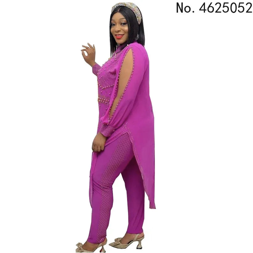 Maxy Autumn Women Long Sleeve Dashiki Two Pieces Sets Top and Long Pant African Clothes Women African Suit