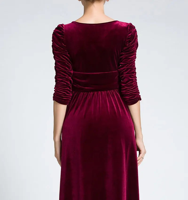 Maxy Women Clothing Plus Size Long Dress Velvet Autumn V-Neck  Evening Bridesmaid Party Prom Abayas Muslim kaftan African Maxy Dress