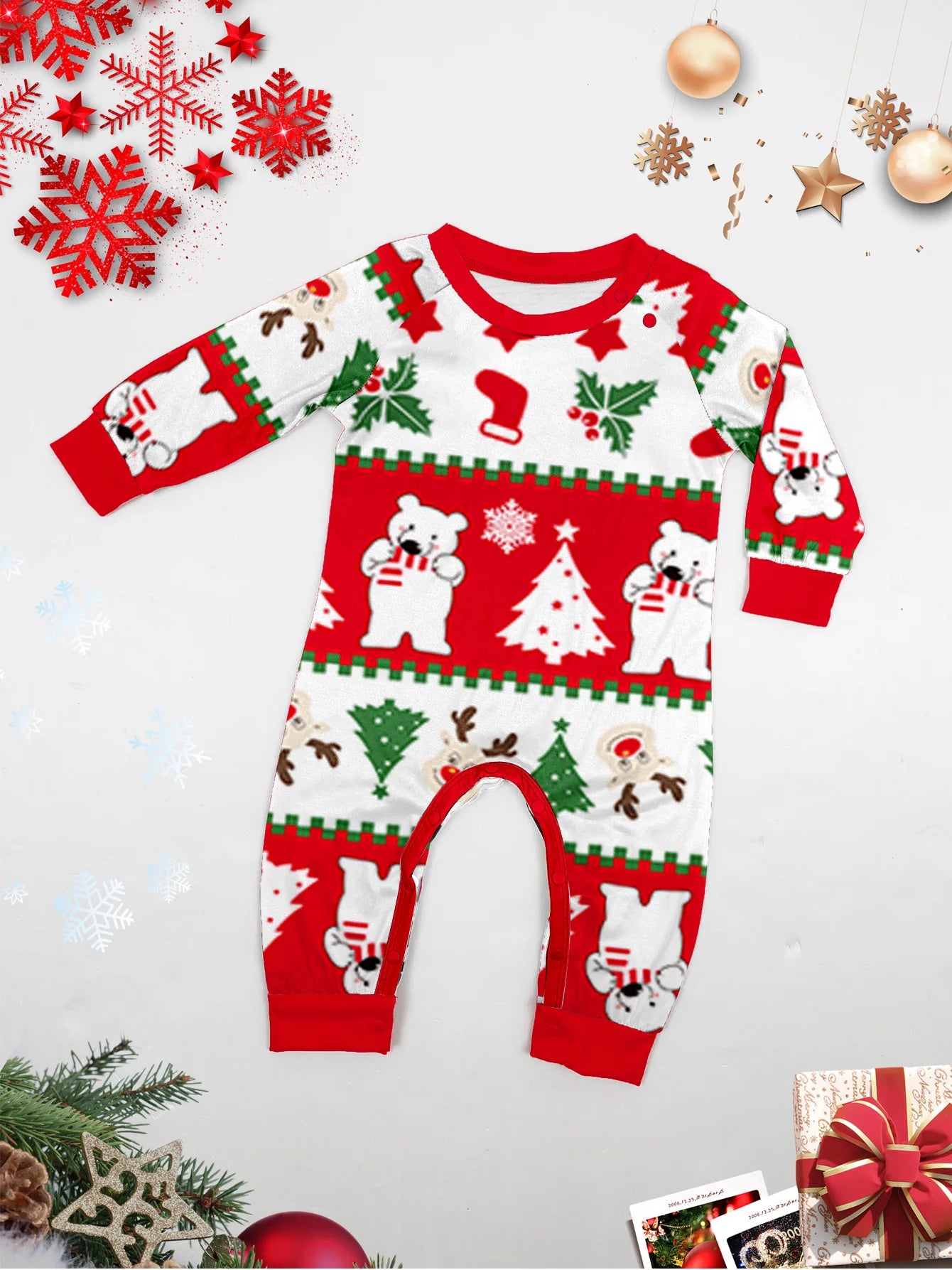 Maxy Christmas family set European style printed golden deer Polar bear family set Pajamas pajama pants 2 sets and baby jumpsuit