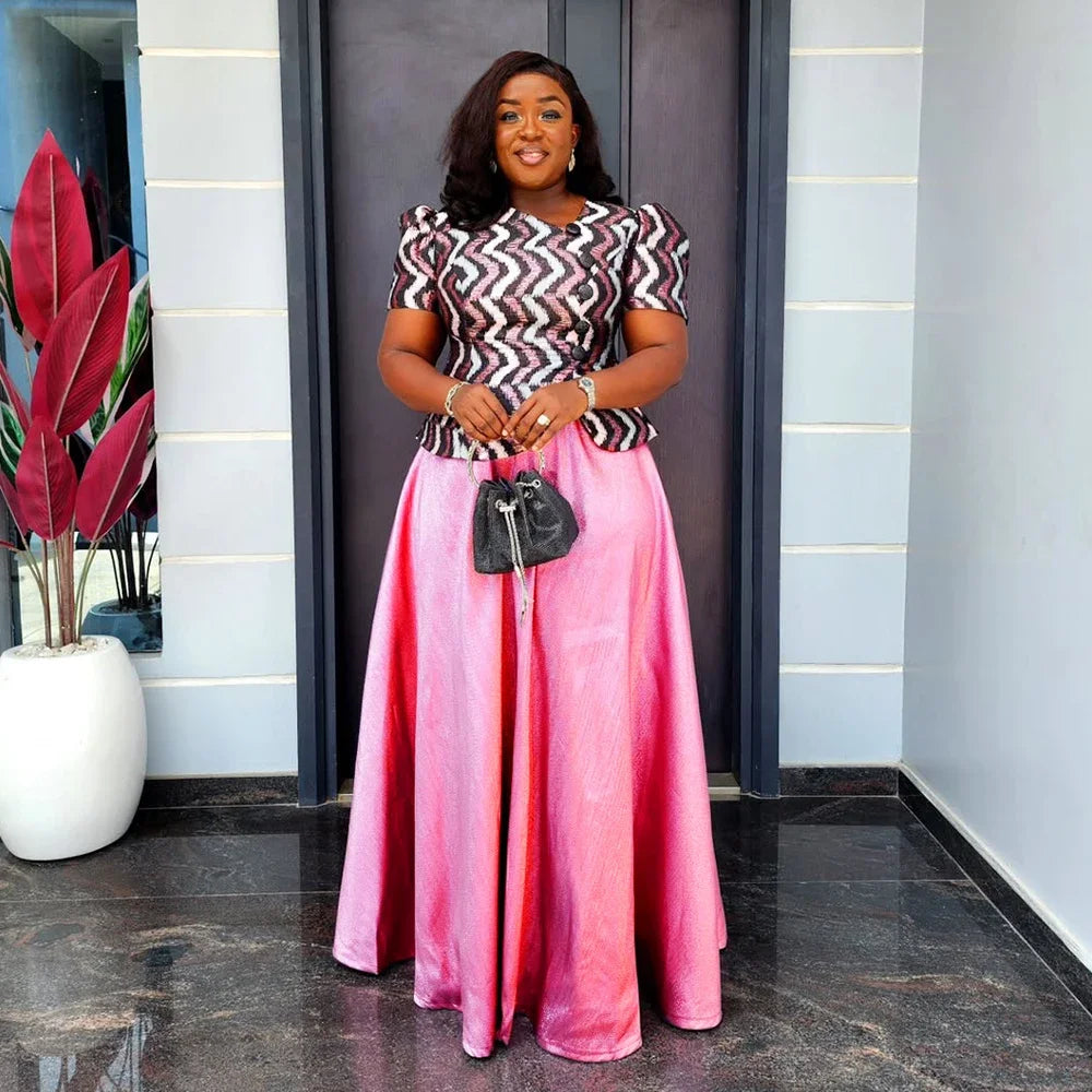 Amay Clothes for Women 2 PCS Sets Tops and Skirts Suits Dashiki Ankara Evening Outfit Robe Plus Size Wedding Party Dresses