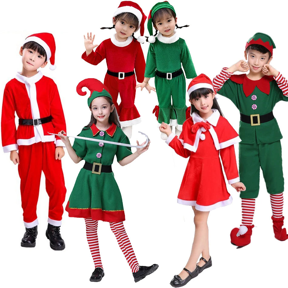 Maxy Boys Girls Christmas Fairy Outfits Kids Christmas Santa Claus Fantasy Costume Children Family Matching Celebration Outfits