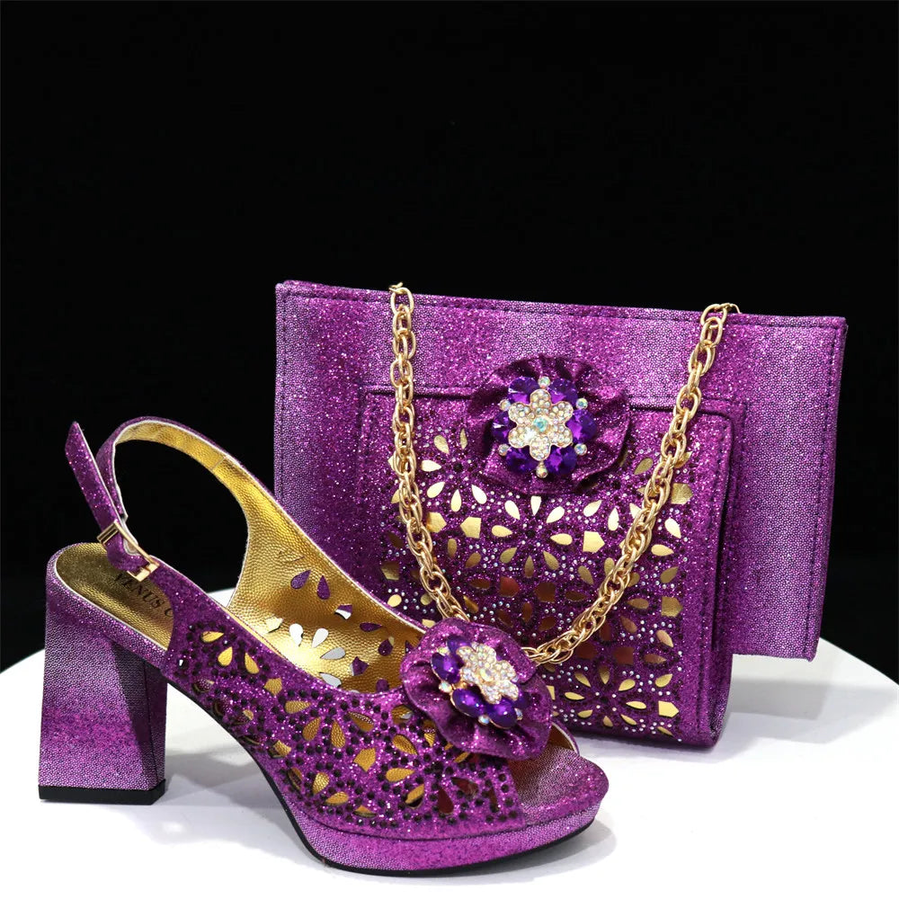 Latest Maxy Shoes and Bags To Match Shoes with Bag Set Women Shoes with Bag Decorated with Rhinestone Shoes and Bag Set