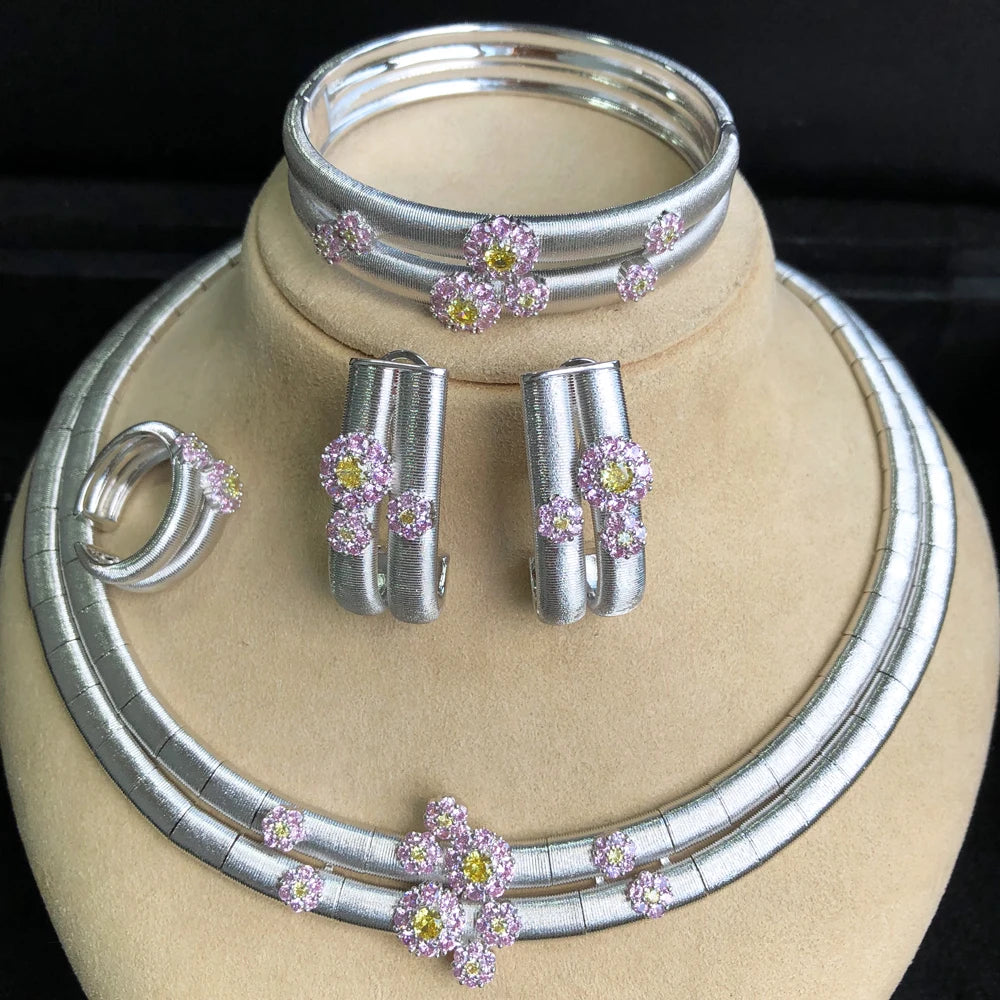 Maxy New 2 Layers African Jewelry Sets for Women Wedding Luxury Naija Jewelry Set Cubic Zirconia Bridal Jewelry Sets