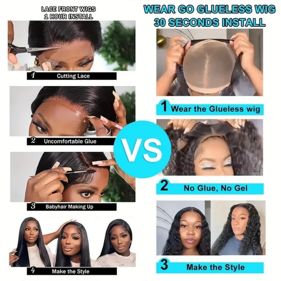 Maxy 12A Pre-Cut Pre-Plucked Glueless Wig Human Hair Wet and Wavy Short Bob Curly Wigs 4x4 5x5 HD Lace Closure Black Frontal Wig Hair