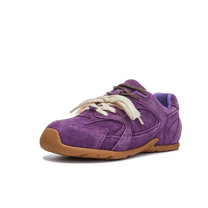 Maxy Autumn Women Genuine Leather Casual Sport Shoes Girl Flat Shoes Comfortable Lace-up Sneaker