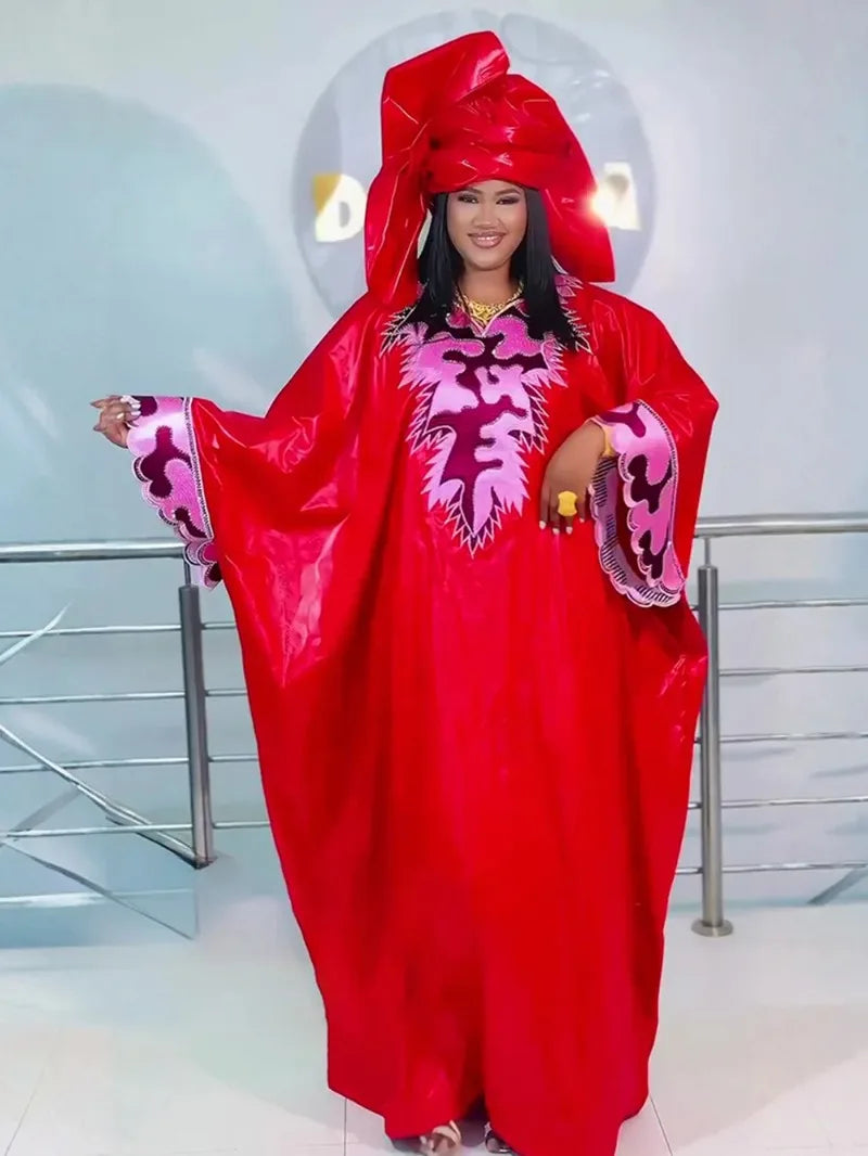Maxy Clothes for Women Dashiki Ankara Bazin Riche Design Red Wedding Party Dresses with headscarf