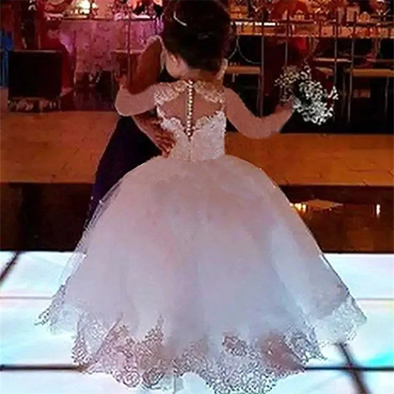 Maxy Princess Sleeveless Ball Gown Princess Flower Girls Dresses Appliques with Beaded Stunning Cute Girls First Communion Dress White