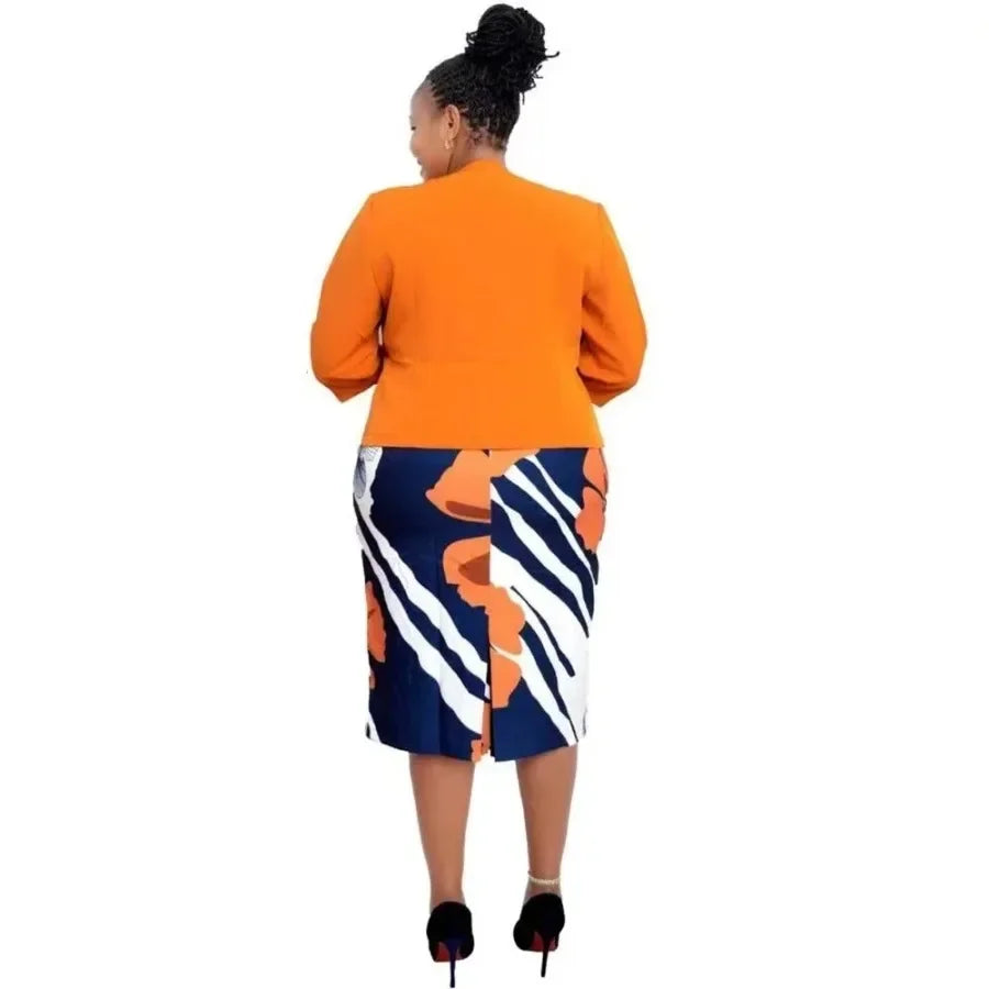 Maxy Plus Size Dresses for Women African 3/4 Sleeve Print Party Evening Midi Bodycon Dress Outfits with Coat Africa Clothing