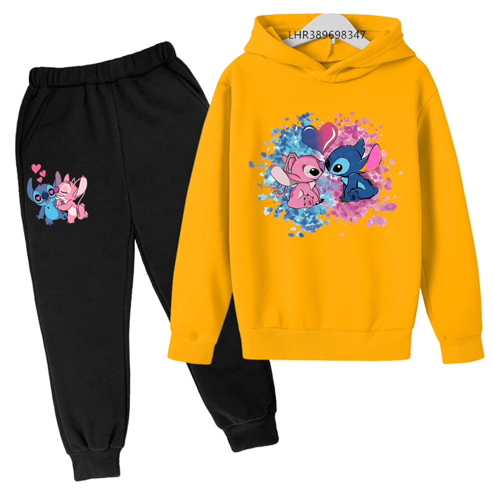 Babs Children Hoodie Stitch Cartoon Print Sweatshirt +Pants Boys Girls Toddler age 3-12 Girls Clothes Pullover Sport Kids Set