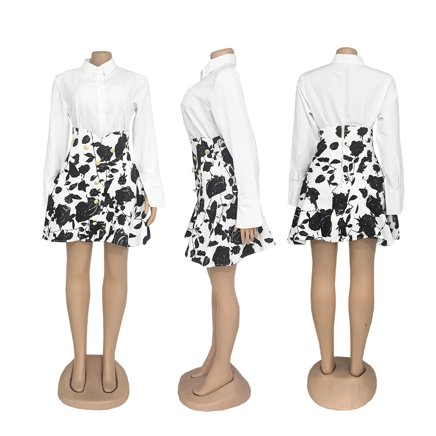 Maxy Two Piece Sets Women Skirt Set Matching Sets Y2k Streetwear Shirt Tops Short Skirts Print Floral A Line High Waist Dress Sets