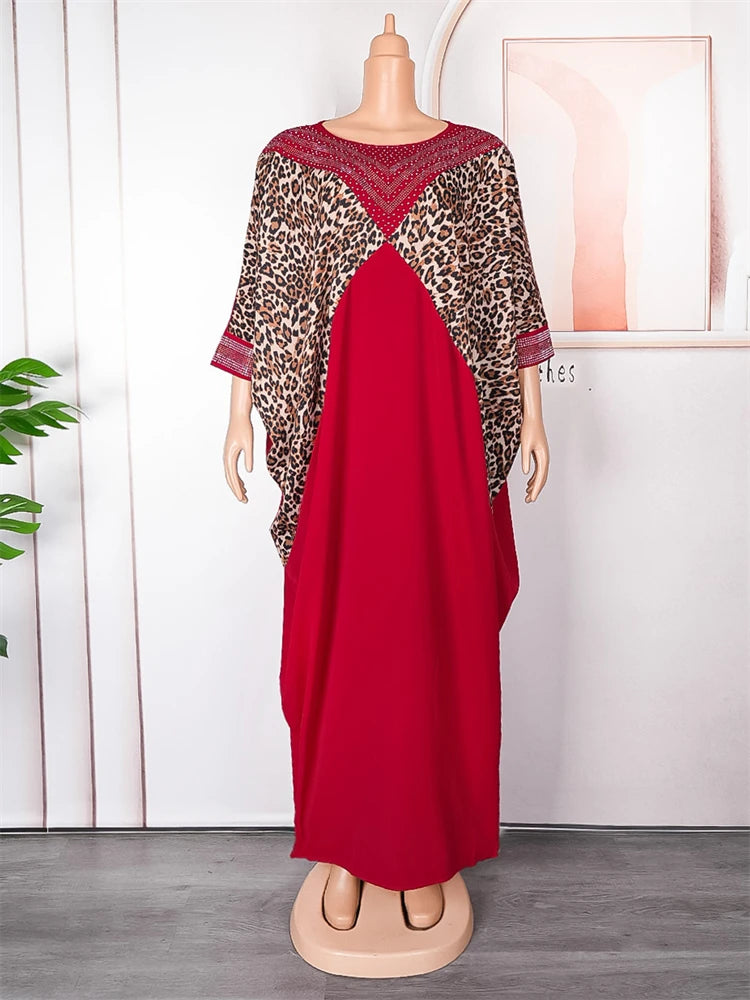 Maxy Dashiki Leopard Print Dresses African Turkey Women Loose Boubou Dubai Muslim Abayas 2024 Summer Dress Party Evening Gown Robes