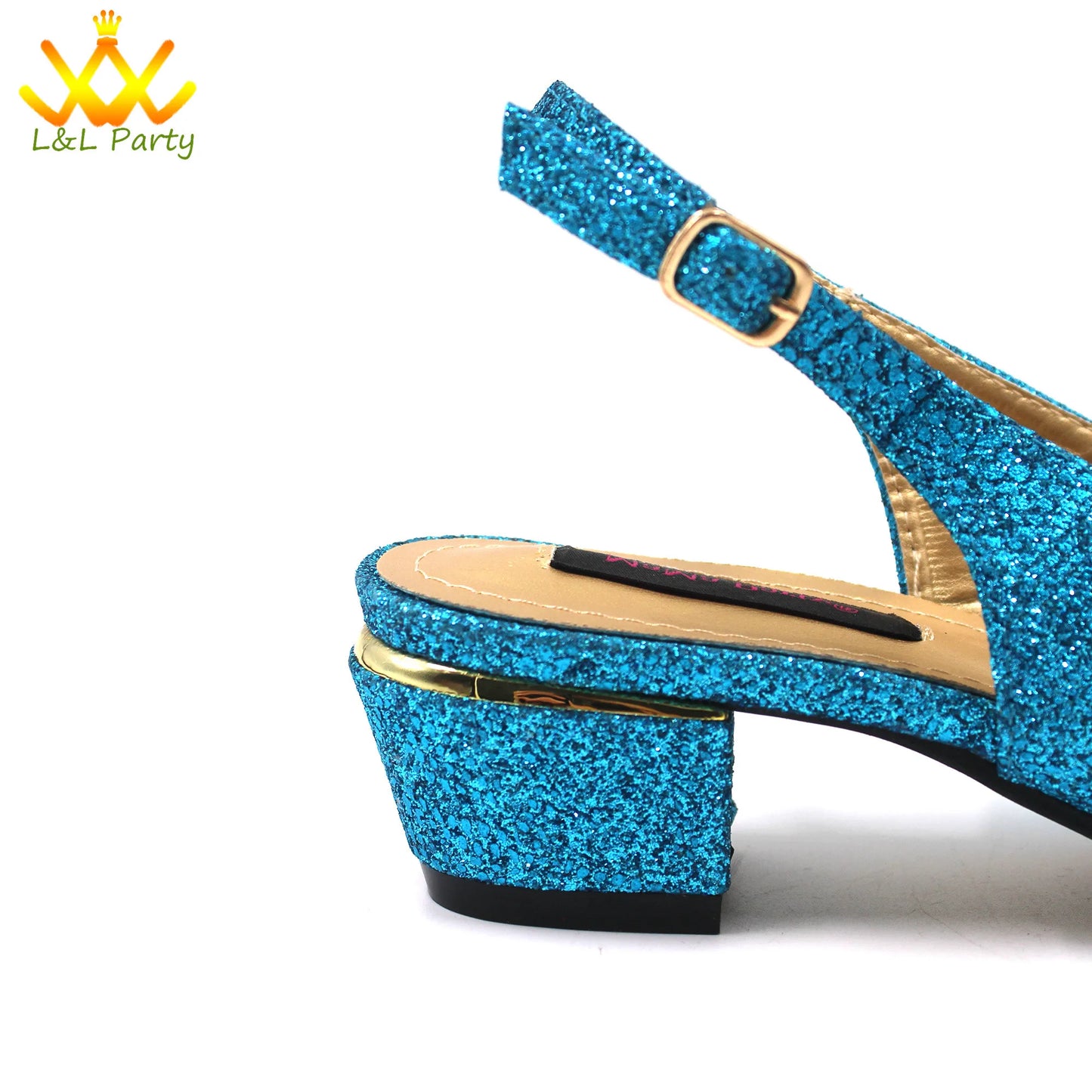 Maxy New Design Specials Italian Women Shoes Matching Bag Set in Sky Blue Color Comfortable Heels with Appliques for Wedding