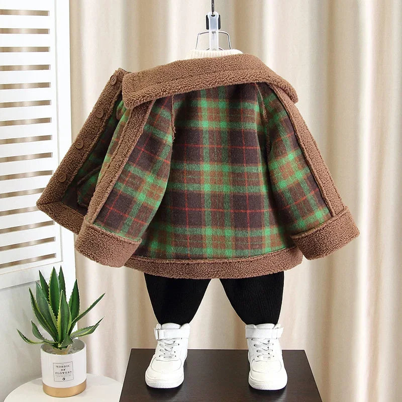 Visco Boys Woolen Coats Jackets Plus Thicken Perfect Warm Velvet Winter Autumn Cotton Sport Tracksuit Teenagers Children's Clothi