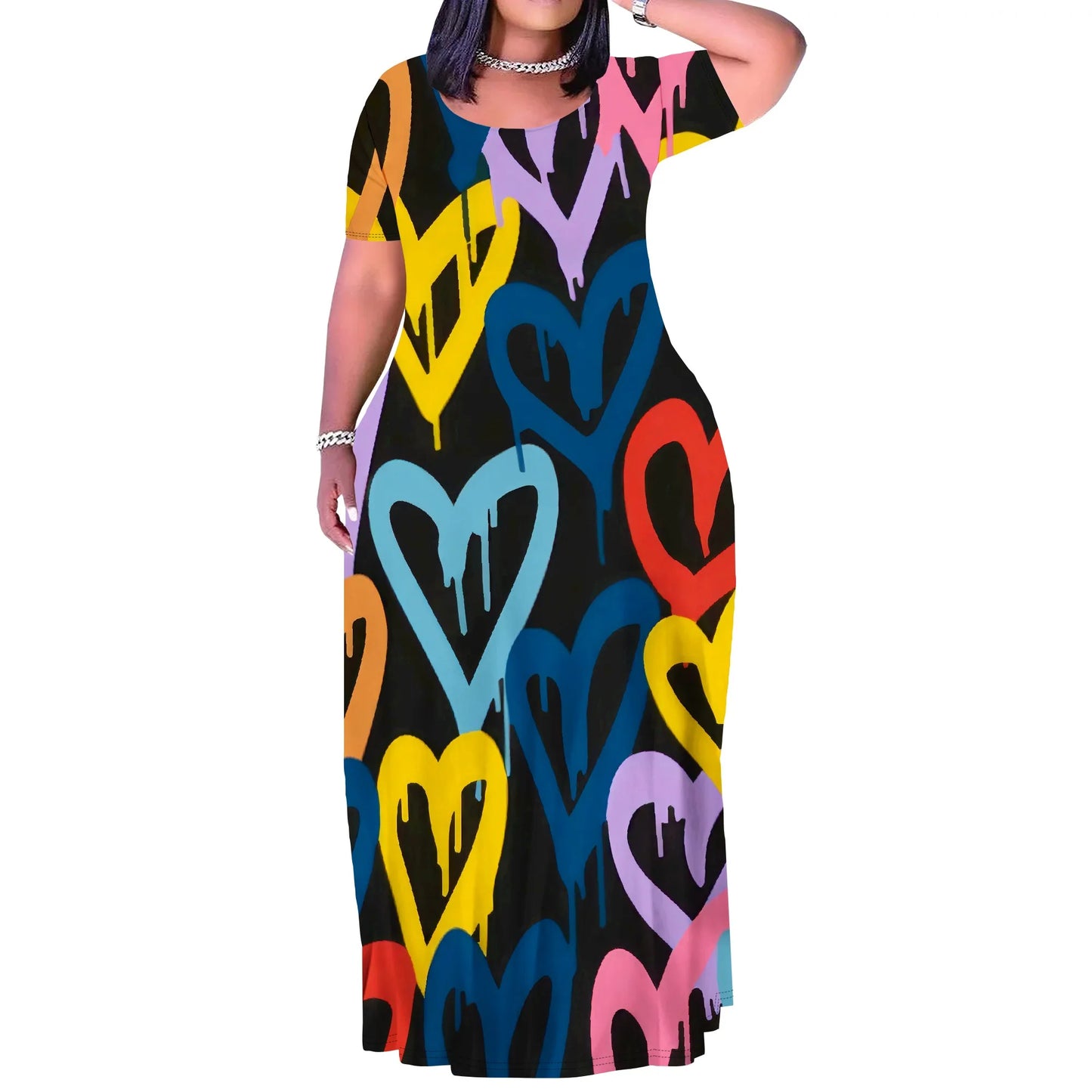 Maxy Plus Size Long Dress Sexy Outfits for Women Printed Loose Cute Dress