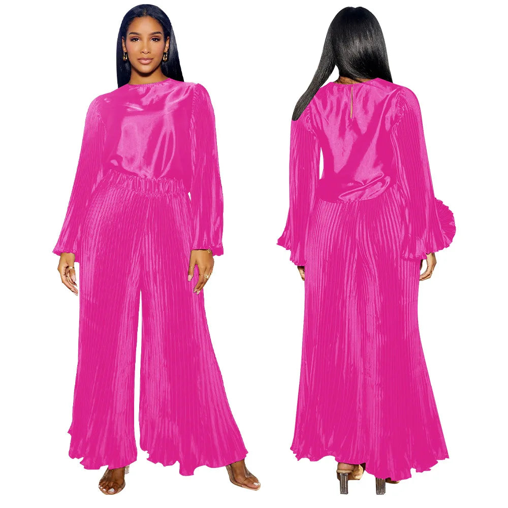 Maxy 2 Piece Pants Sets Women African Muslim New Matching Sets Solid Color Two Pieces Sets Top Pants Suits Outfits Clothing