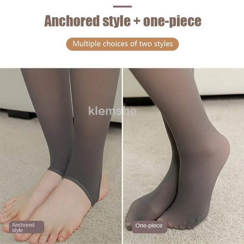 Zay Women's Fleece Tights Ladies Warm Winter Tights Leggings Thick Fleece Panty Fake Translucent Pantyhose Thermal Stockings Woman