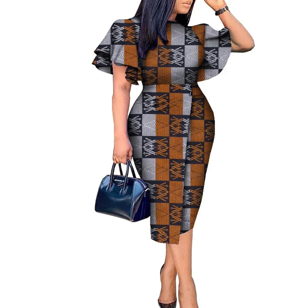 Maxy African Women Clothing Wax Print Kitenge Designs Butterfly Sleeve Dress WY8313