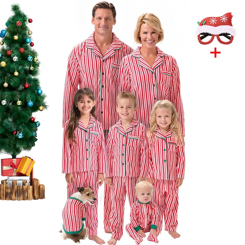 Maxy High Quality Christmas Pajama Sets for the Whole Family Matching Striped Print Pajamas Mom Dad Baby Kids Sleepwear Home Clothes